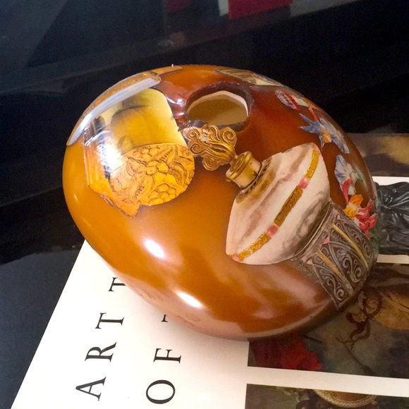 Vintage, handblown, amber colored glass vase. Beautiful irregular shape. - Picture 2 of 8